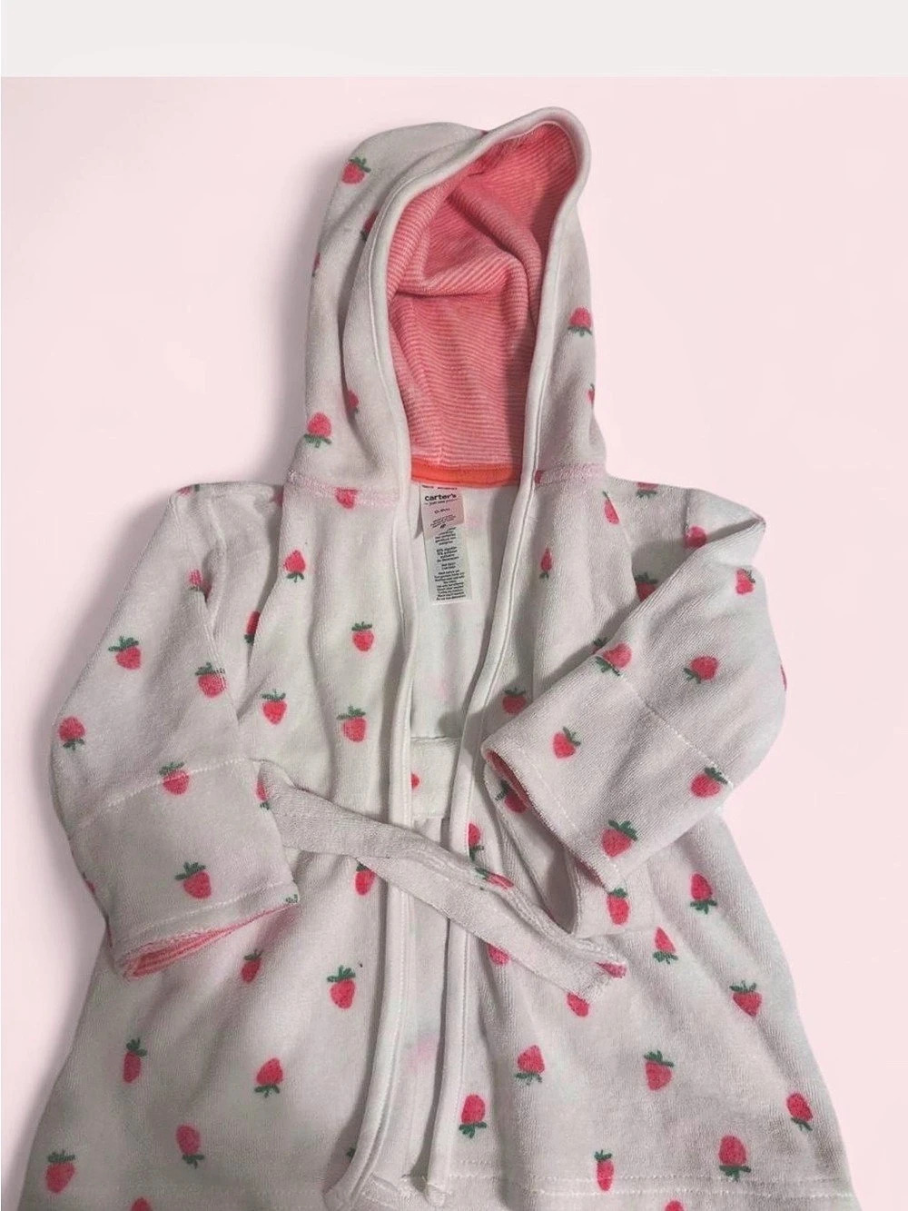 Carter's Strawberry Hooded Baby Robe Pink & White Like New